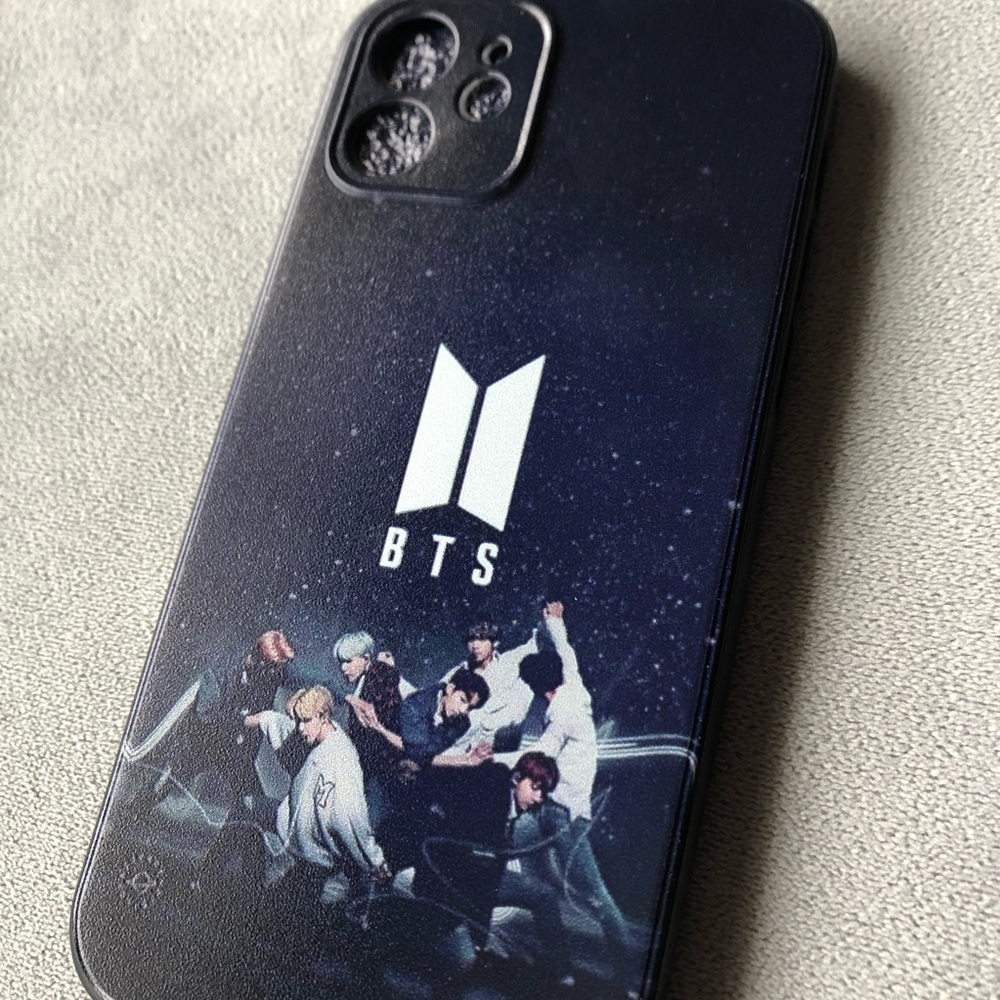 BTS iPhone 12 ~ Silicone Phone Case ~ Group with White Logo ~ Brand New!